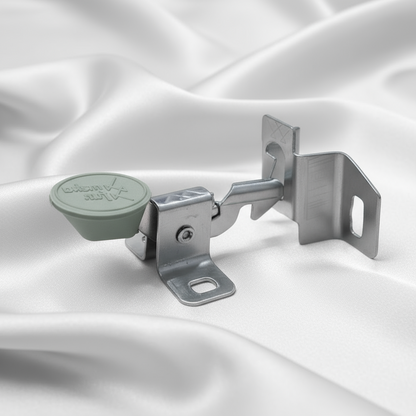 Mekafur AutoLatch semi-automatic window lock in grey  silver color, autolatch, window lock, window latch 